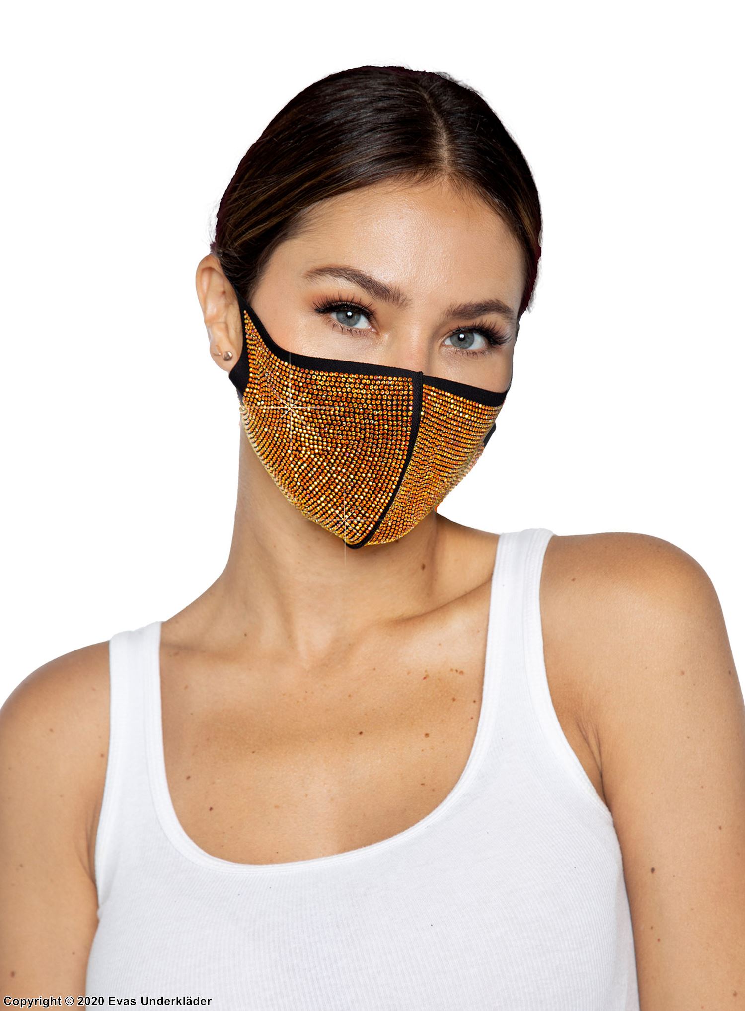 Mundschutzmaske / Mund-Nasen-Schutz, kleine Strasssteine, Gold